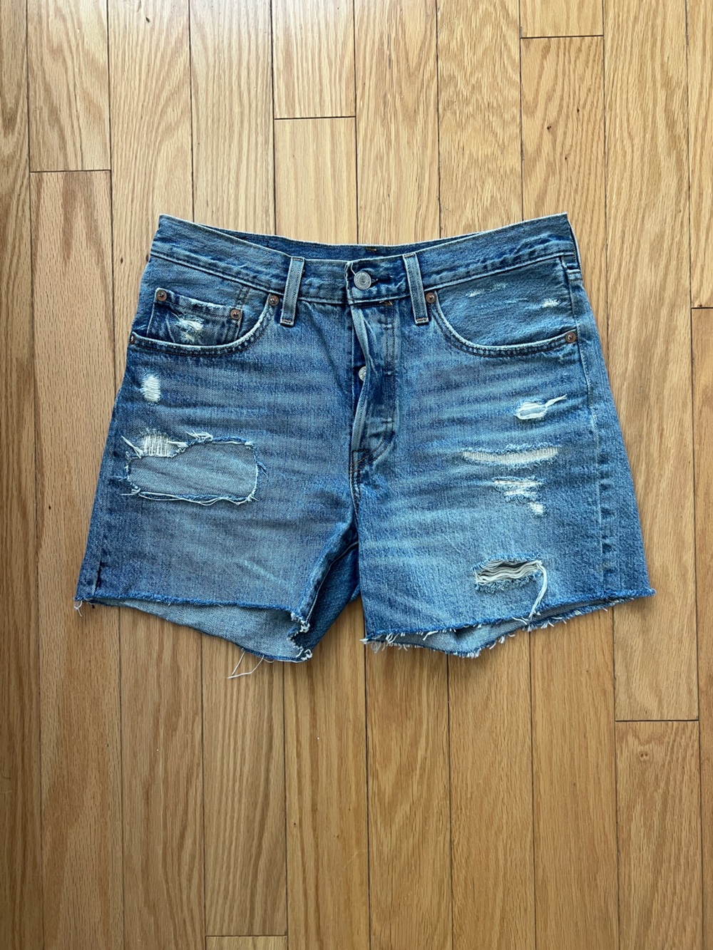 Levi's Distressed Blue Denim Jean Shorts